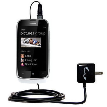 Gomadic Intelligent Compact AC Home Wall Charger suitable for the Nokia Lumia 610 - High output power with a convenient, foldable plug design - Uses T