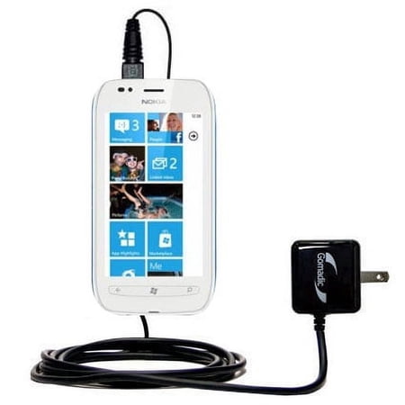 Gomadic Intelligent Compact AC Home Wall Charger suitable for the Nokia Lumia 710 - High output power with a convenient, foldable plug design - Uses T