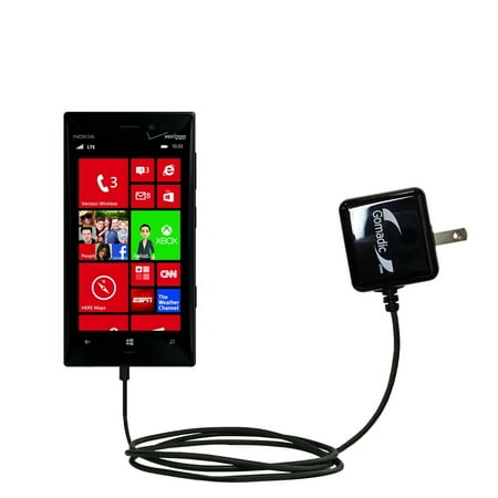 Gomadic Intelligent Compact AC Home Wall Charger suitable for the Nokia Lumia 928 - High output power with a convenient, foldable plug design - Uses T
