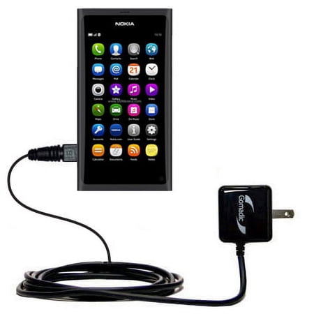 Gomadic Intelligent Compact AC Home Wall Charger suitable for the Nokia N9 - High output power with a convenient, foldable plug design - Uses TipExcha