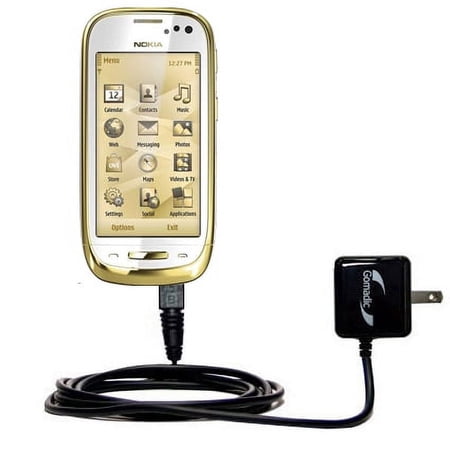 Gomadic Intelligent Compact AC Home Wall Charger suitable for the Nokia Oro - High output power with a convenient, foldable plug design - Uses TipExch