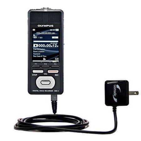Gomadic Intelligent Compact AC Home Wall Charger suitable for the Olympus DM-4 - High output power with a convenient, foldable plug design - Uses TipE