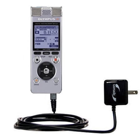 Gomadic Intelligent Compact AC Home Wall Charger suitable for the Olympus DM-620 - High output power with a convenient, foldable plug design - Uses Ti
