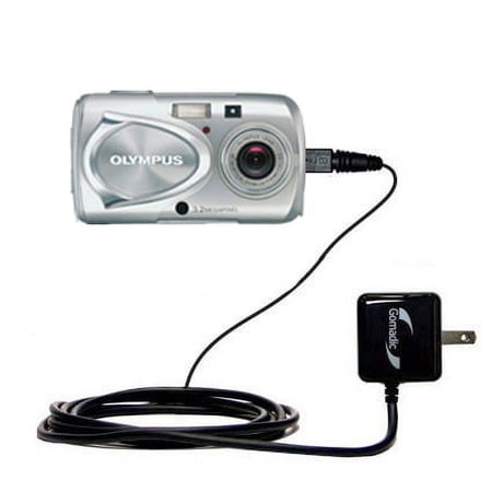 Gomadic Intelligent Compact AC Home Wall Charger suitable for the Olympus Stylus 300 Digital - High output power with a convenient, foldable plug desi