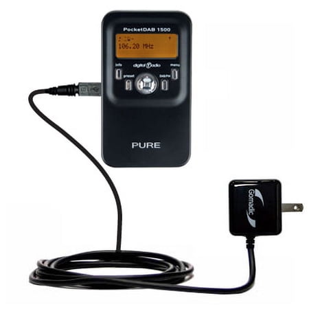 Gomadic Intelligent Compact AC Home Wall Charger suitable for the PURE PocketDAB 1500 - High output power with a convenient, foldable plug design - Us