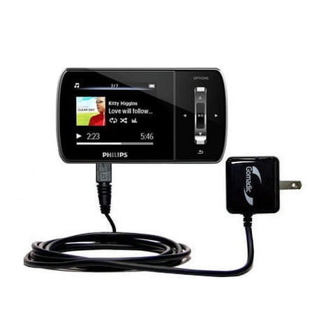 Gomadic Intelligent Compact AC Home Wall Charger suitable for the Philips GoGear Ariaz - High output power with a convenient, foldable plug design - U