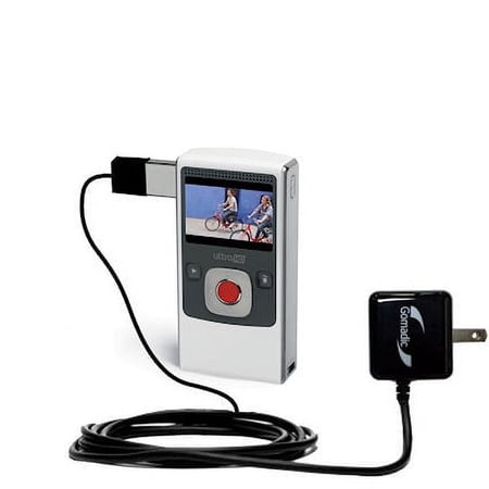 Gomadic Intelligent Compact AC Home Wall Charger suitable for the Pure Digital Flip Video UltraHD - High output power with a convenient, foldable plug