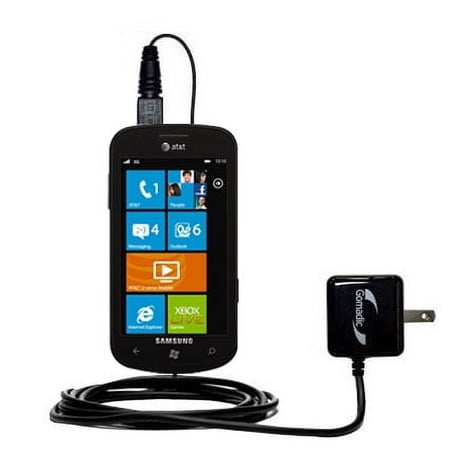 Gomadic Intelligent Compact AC Home Wall Charger suitable for the Samsung Focus - High output power with a convenient, foldable plug design - Uses Tip