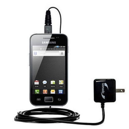 Gomadic Intelligent Compact AC Home Wall Charger suitable for the Samsung Galaxy Ace - High output power with a convenient, foldable plug design - Use