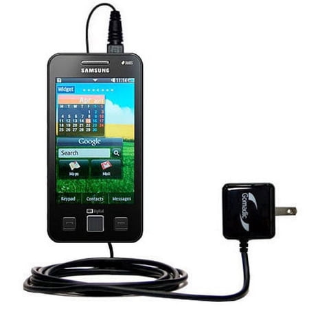 Gomadic Intelligent Compact AC Home Wall Charger suitable for the Samsung I6712 - High output power with a convenient, foldable plug design - Uses Tip