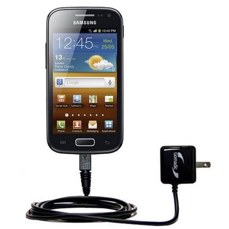 Gomadic Intelligent Compact AC Home Wall Charger suitable for the Samsung I9070 - High output power with a convenient, foldable plug design - Uses Tip