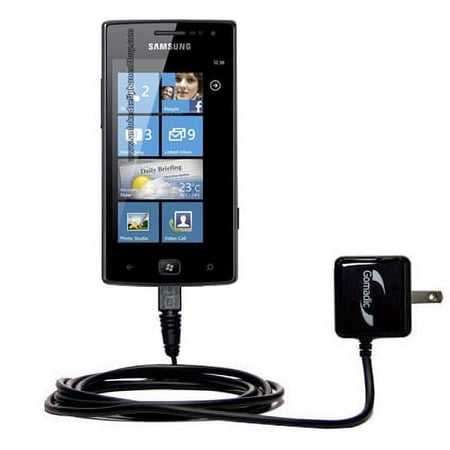 Gomadic Intelligent Compact AC Home Wall Charger suitable for the Samsung Omnia W - High output power with a convenient, foldable plug design - Uses T