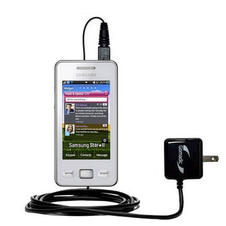 Gomadic Intelligent Compact AC Home Wall Charger suitable for the Samsung S5260 - High output power with a convenient, foldable plug design - Uses Tip