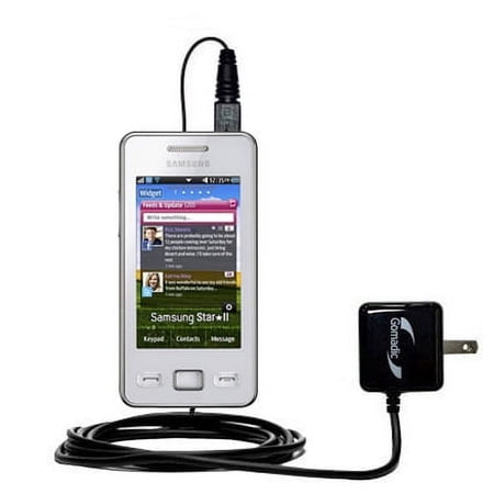 Gomadic Intelligent Compact AC Home Wall Charger suitable for the Samsung Star II - High output power with a convenient, foldable plug design - Uses T