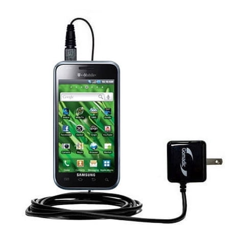 Gomadic Intelligent Compact AC Home Wall Charger suitable for the Samsung Vibrant 4G - High output power with a convenient, foldable plug design - Use