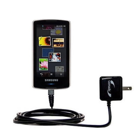 Gomadic Intelligent Compact AC Home Wall Charger suitable for the Samsung YP-M1 - High output power with a convenient, foldable plug design - Uses Tip