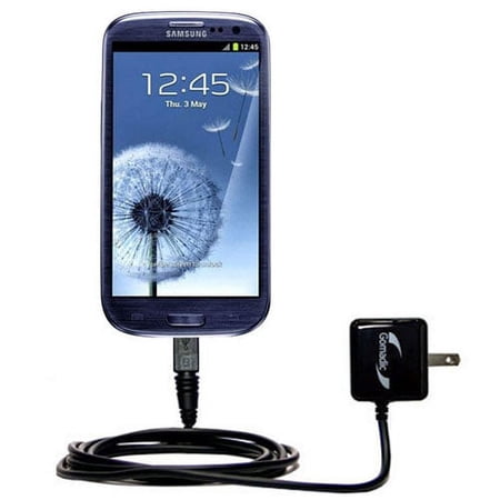 Gomadic Intelligent Compact AC Home Wall Charger suitable for the Samsung i9300 - High output power with a convenient, foldable plug design - Uses Tip