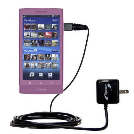 Gomadic Intelligent Compact AC Home Wall Charger suitable for the Sony Ericsson X12 - High output power with a convenient, foldable plug design - Uses