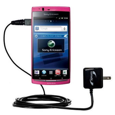 Gomadic Intelligent Compact AC Home Wall Charger suitable for the Sony Ericsson Xperia Arc HD - High output power with a convenient, foldable plug des