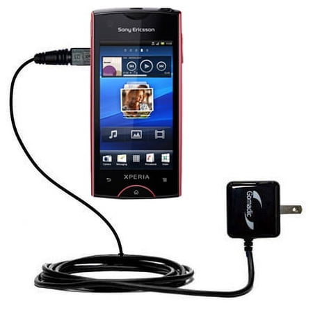 Gomadic Intelligent Compact AC Home Wall Charger suitable for the Sony Ericsson Xperia Azusa - High output power with a convenient, foldable plug desi