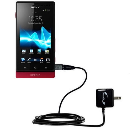 Gomadic Intelligent Compact AC Home Wall Charger suitable for the Sony Ericsson Xperia Sola - High output power with a convenient, foldable plug desig