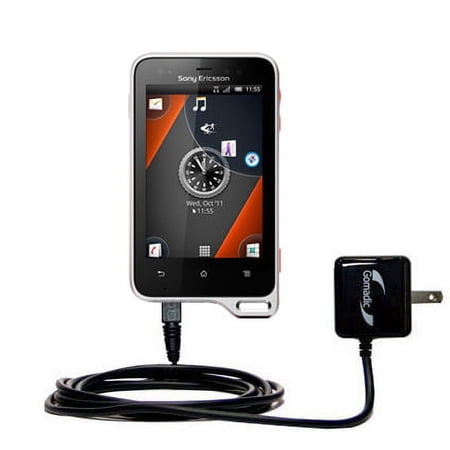 Gomadic Intelligent Compact AC Home Wall Charger suitable for the Sony Ericsson Xperia active - High output power with a convenient, foldable plug des