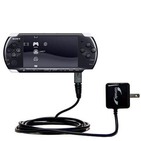 Gomadic Intelligent Compact AC Home Wall Charger suitable for the Sony PSP 3000 - High output power with a convenient, foldable plug design - Uses Tip