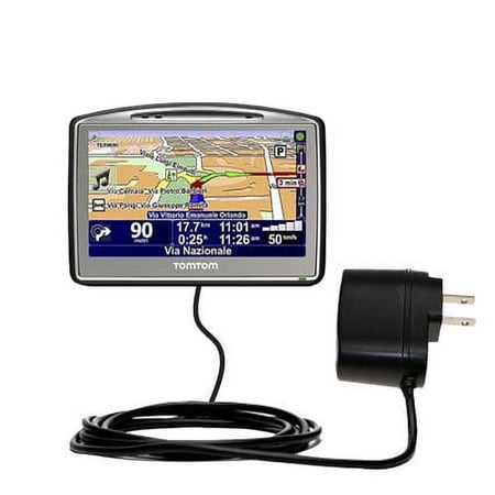 Gomadic Intelligent Compact AC Home Wall Charger suitable for the TomTom Go 720 - High output power with a convenient, foldable plug design - Uses Tip