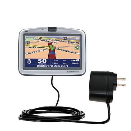 Gomadic Intelligent Compact AC Home Wall Charger suitable for the TomTom Go 910 - High output power with a convenient, foldable plug design - Uses Tip
