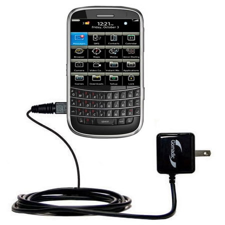 Gomadic Intelligent Compact AC Home Wall Charger suitable for the Blackberry Bold Touch - High output power with a convenient, foldable plug design -