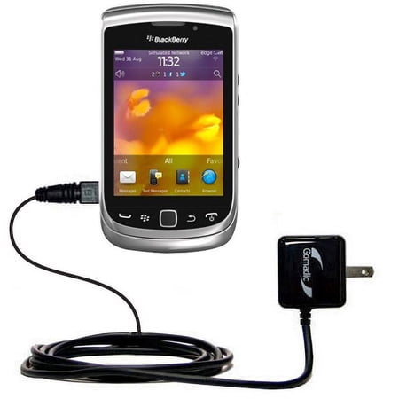 Gomadic Intelligent Compact AC Home Wall Charger suitable for the Blackberry Torch 9810 - High output power with a convenient, foldable plug design -