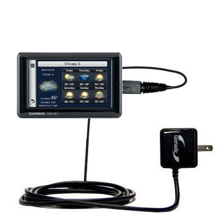 Gomadic Intelligent Compact AC Home Wall Charger suitable for the Garmin Nuvi 1695 - High output power with a convenient, foldable plug design - Uses