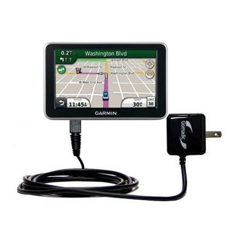Gomadic Intelligent Compact AC Home Wall Charger suitable for the Garmin Nuvi 2450 - High output power with a convenient, foldable plug design - Uses
