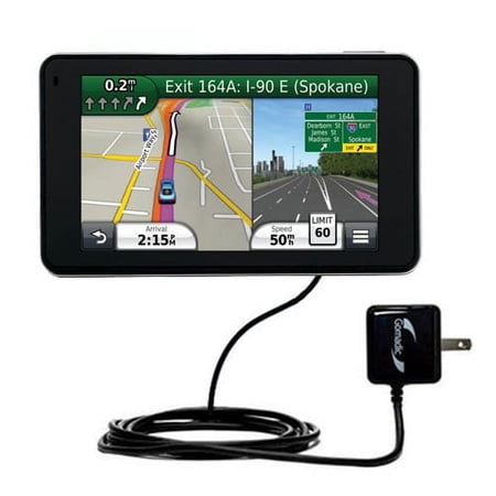 Gomadic Intelligent Compact AC Home Wall Charger suitable for the Garmin Nuvi 3490 - High output power with a convenient, foldable plug design - Uses