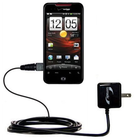 Gomadic Intelligent Compact AC Home Wall Charger suitable for the HTC Droid Incredible HD - High output power with a convenient, foldable plug design