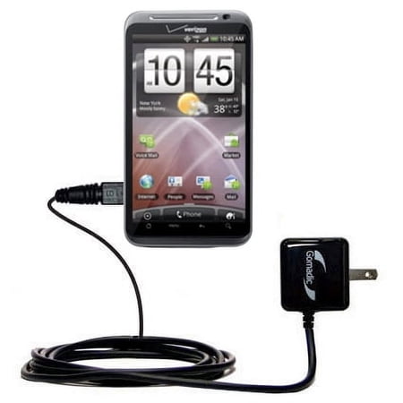Gomadic Intelligent Compact AC Home Wall Charger suitable for the HTC Droid Thunderbolt - High output power with a convenient, foldable plug design -