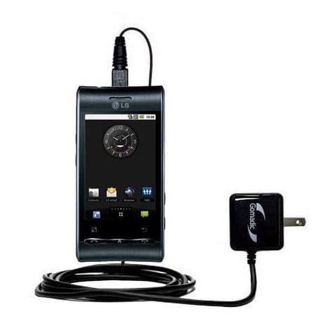Gomadic Intelligent Compact AC Home Wall Charger suitable for the LG Optimus Black - High output power with a convenient, foldable plug design - Uses