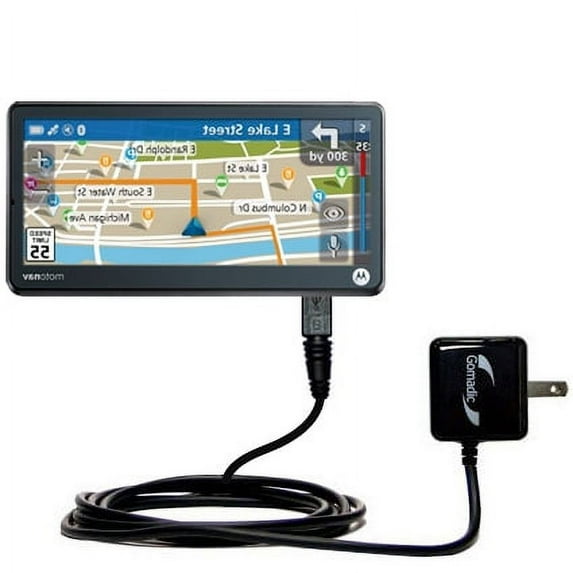 Gomadic Intelligent Compact AC Home Wall Charger suitable for the Motorola MOTONAV TN765T - High output power with a convenient, foldable plug design