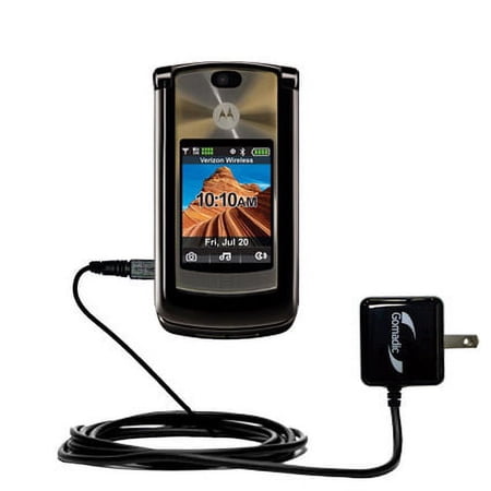 Gomadic Intelligent Compact AC Home Wall Charger suitable for the Motorola MOTORAZR 2 V9m - High output power with a convenient, foldable plug design