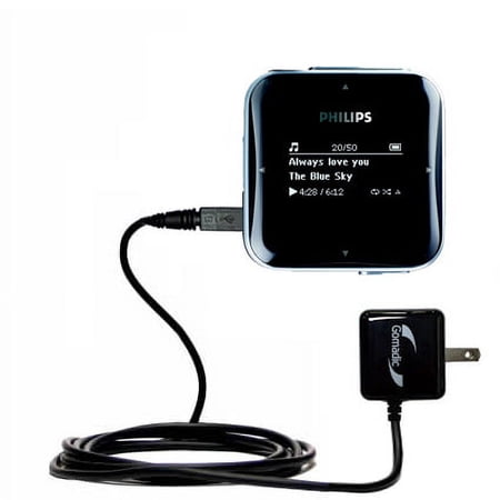 Gomadic Intelligent Compact AC Home Wall Charger suitable for the Philips GoGear SA2845 - High output power with a convenient, foldable plug design -
