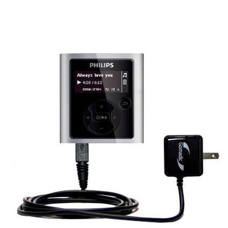 Gomadic Intelligent Compact AC Home Wall Charger suitable for the Philips RaGa MP3 Player - High output power with a convenient, foldable plug design