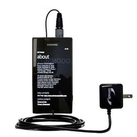 Gomadic Intelligent Compact AC Home Wall Charger suitable for the Samsung GT-I8700 - High output power with a convenient, foldable plug design - Uses