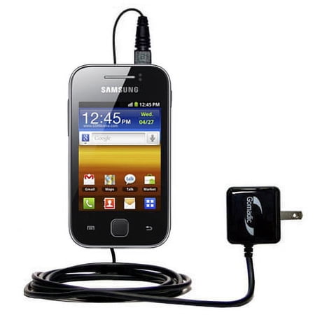 Gomadic Intelligent Compact AC Home Wall Charger suitable for the Samsung Galaxy Y - High output power with a convenient, foldable plug design - Uses
