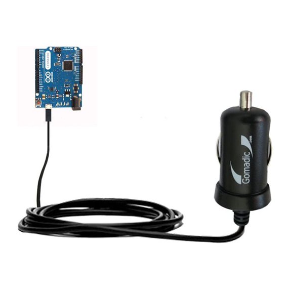 Gomadic Intelligent Compact Car / Auto DC Charger suitable for the Arduino Leonardo - 2A / 10W power at half the size. Uses Gomadic TipExchange Techno