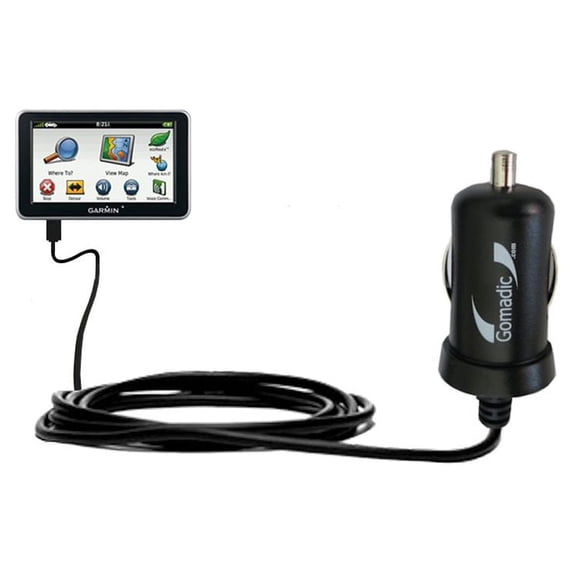 Gomadic Intelligent Compact Car / Auto DC Charger suitable for the Garmin Nuvi 2460 2450 - 2A / 10W power at half the size. Uses Gomadic TipExchange T