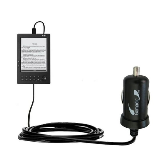 Gomadic Intelligent Compact Car / Auto DC Charger suitable for the HanLin eBook eBook V2 V3 V5 - 2A / 10W power at half the size. Uses Gomadic TipExch