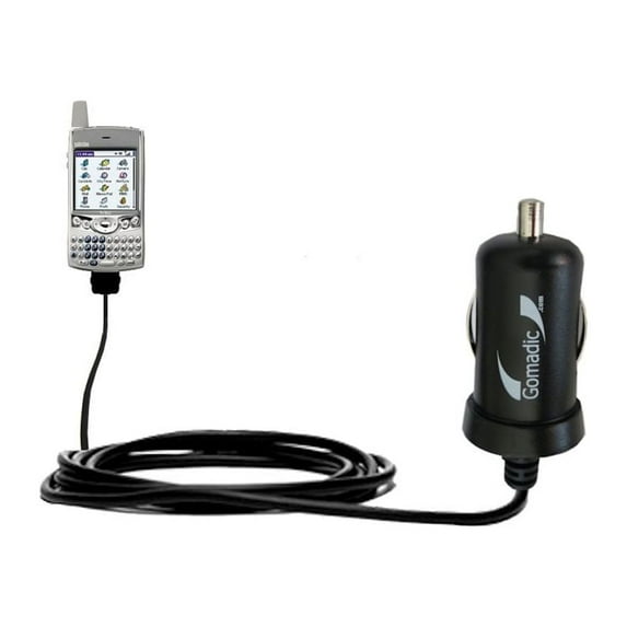 Gomadic Intelligent Compact Car / Auto DC Charger suitable for the Handspring Treo 90 - 2A / 10W power at half the size. Uses Gomadic TipExchange Tech