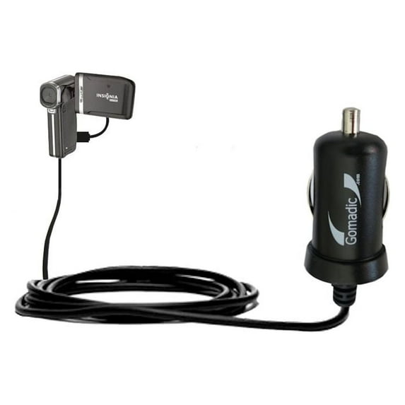 Gomadic Intelligent Compact Car / Auto DC Charger suitable for the Insignia NS-DV1080P Video Camera - 2A / 10W power at half the size. Uses Gomadic Ti