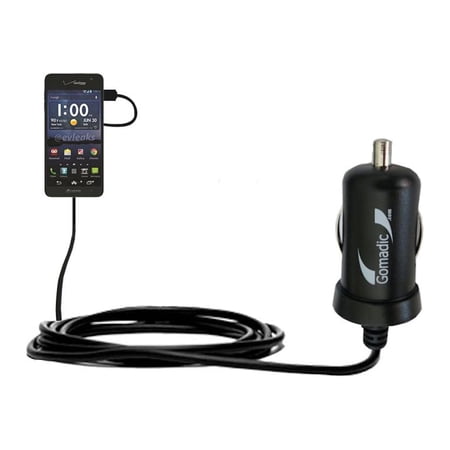Gomadic Intelligent Compact Car / Auto DC Charger suitable for the Kyocera Hydro Elite - 2A / 10W power at half the size. Uses Gomadic TipExchange Tec