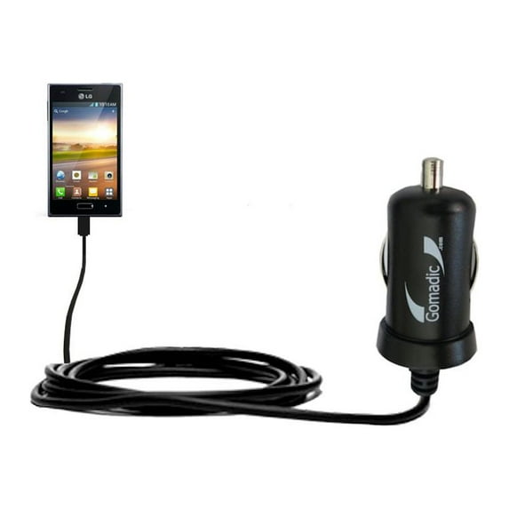 Gomadic Intelligent Compact Car / Auto DC Charger suitable for the LG Optimus L5 - 2A / 10W power at half the size. Uses Gomadic TipExchange Technolog